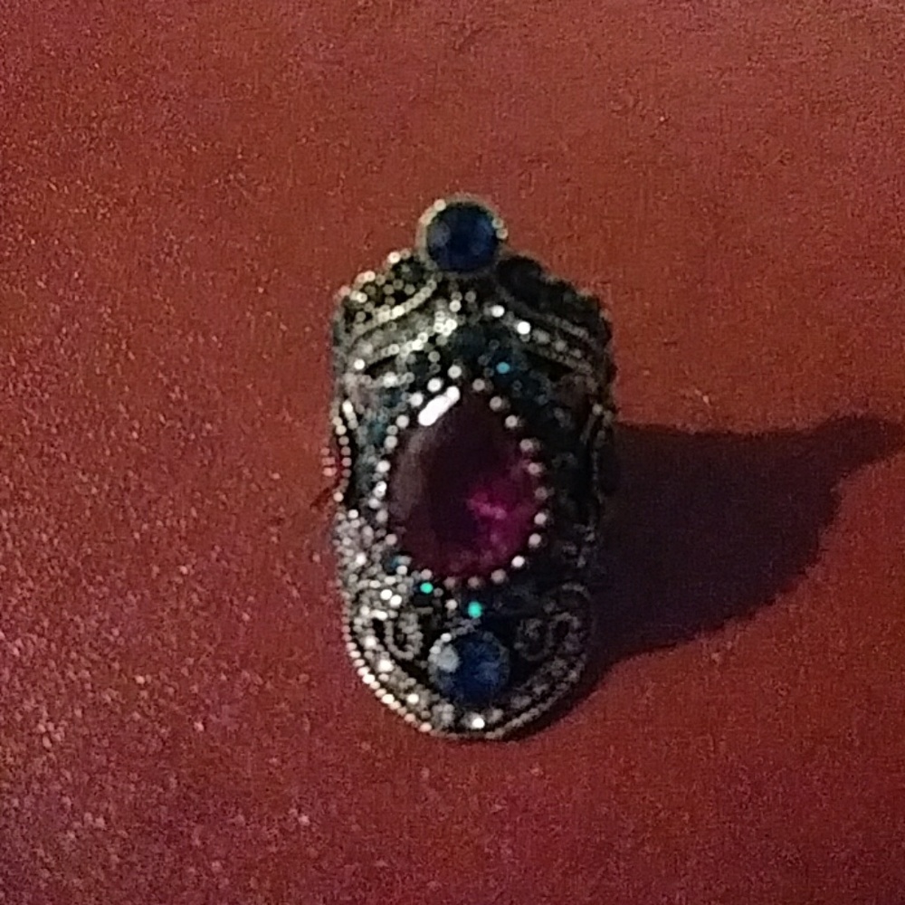Antique Turkish gold over brass multi gem ring